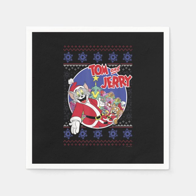 Serviette En Papier Tom Et Jerry Classic Sweater De Noël Laide_1 (Devant)