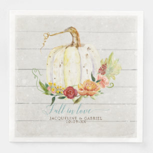 Serviette En Papier Tombez amoureux Élégant Rustique Citrouille Fleuri