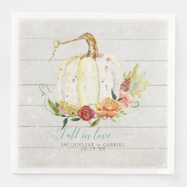 Serviette En Papier Tombez amoureux Élégant Rustique Citrouille Fleuri (Devant)