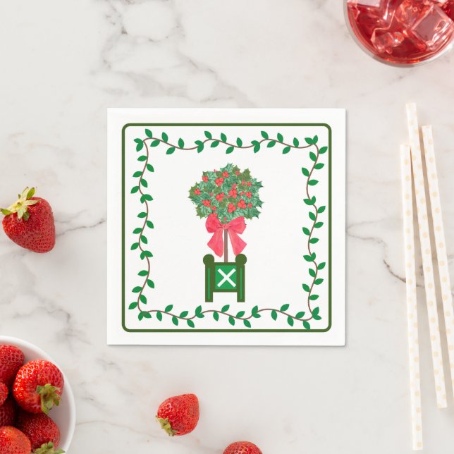 Serviette En Papier Topiaires de Noël Holly Berry arbre Topiary (En situation)