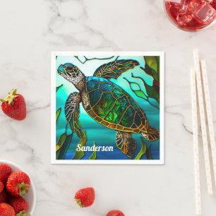 Serviette En Papier Tortue côtière Tropical Turquoise Bleu Vert