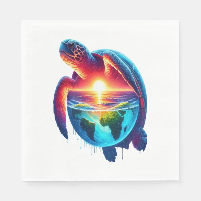 Serviette En Papier Tortue de mer couchée de soleil (Devant)