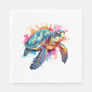 Serviette En Papier Tortue de mer en aquarelle colorée