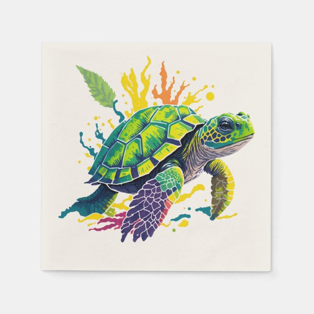 SERVIETTE EN PAPIER TORTUE DE MER EN ÉTÉ (Devant)