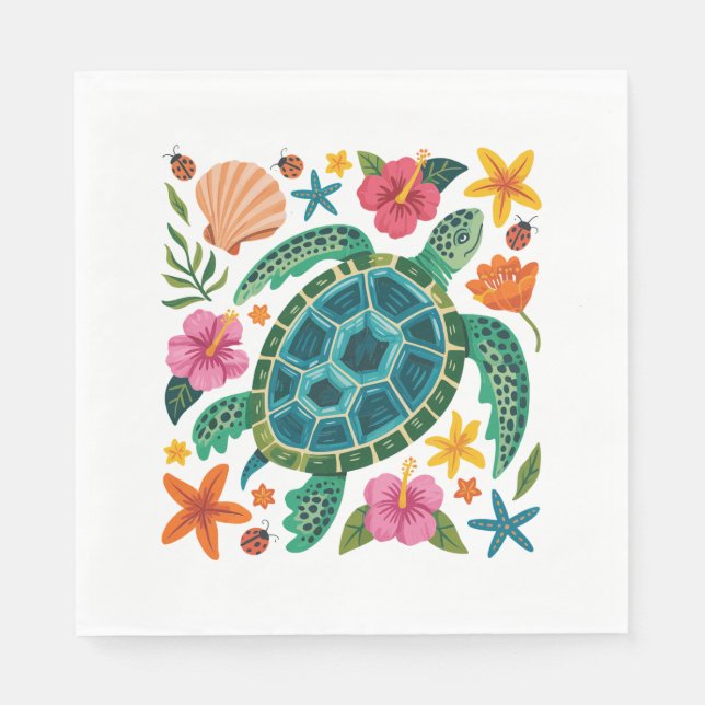 Serviette En Papier Tortue de mer florale Boho (Devant)