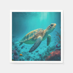 Serviette En Papier Tortue de mer Océan Marine Vie Plage Nature Animau