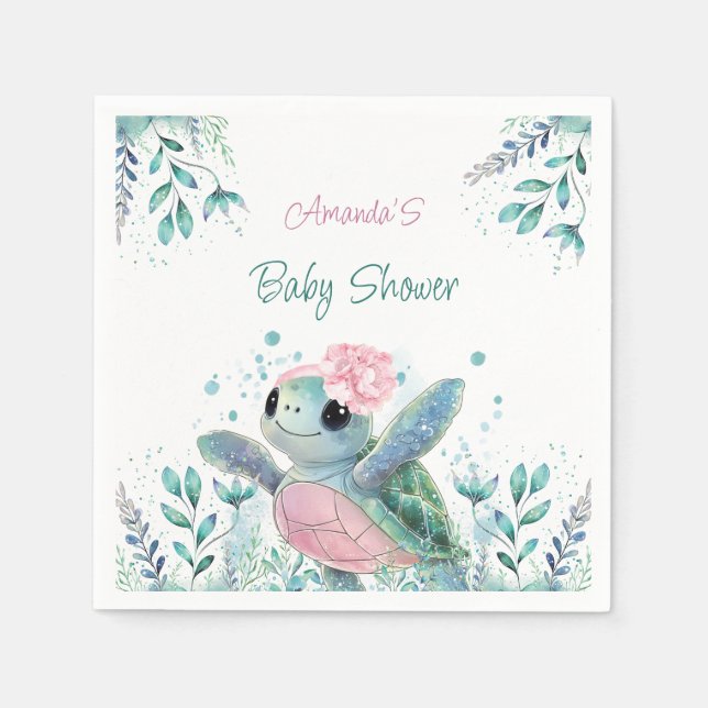 Serviette En Papier Tortue rose mignonne Baby shower fille (Devant)