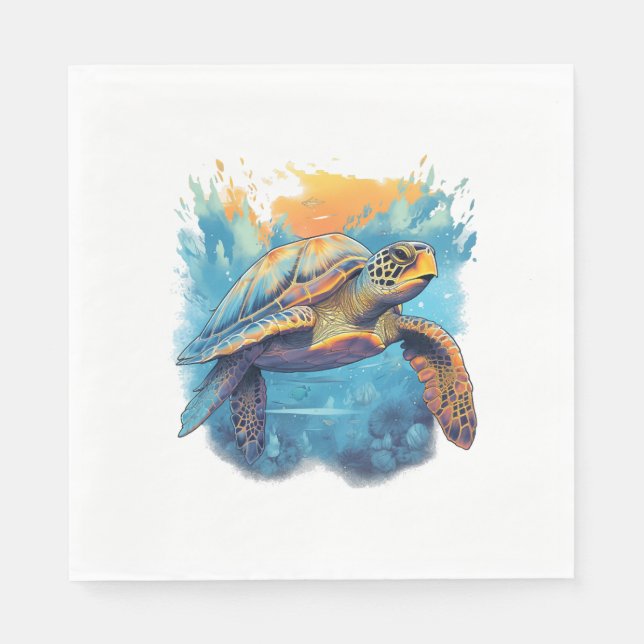 Serviette En Papier Tortue sous-marine sereine  (Devant)