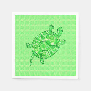 Serviette En Papier Tortue tourbée fractale - chaux et vert émeraude