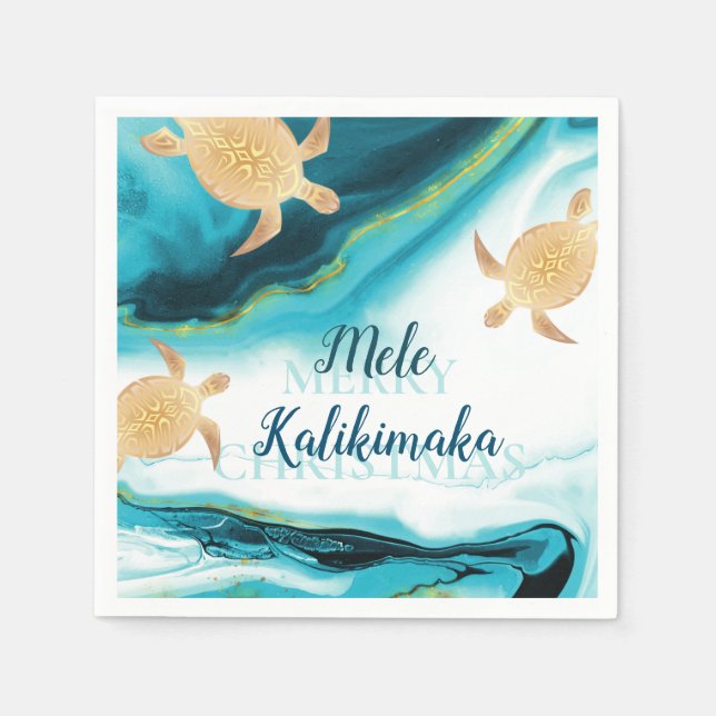 Serviette En Papier Tortues de mer d'or | Mele Kalikimaka | Noël (Devant)