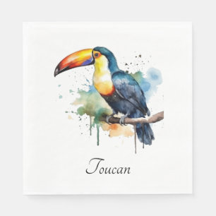 Serviette En Papier toucan coloré assis sur une branche