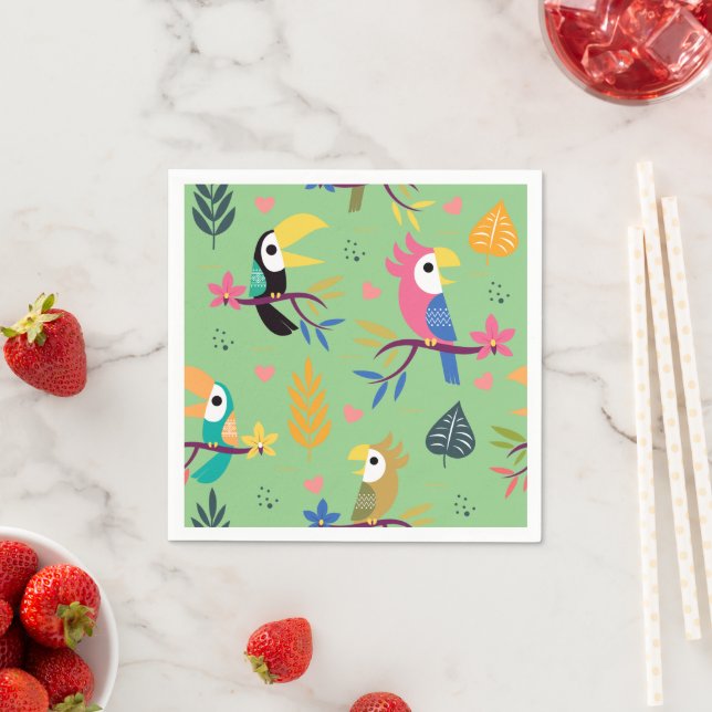 Serviette En Papier Toucans et perroquets (En situation)