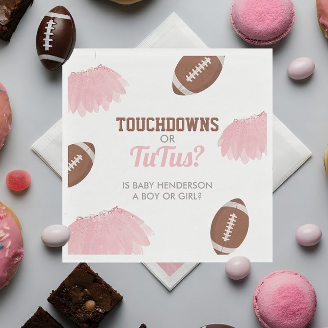 Serviette En Papier Touchdowns ou Tutus Genre Reveal (Touchdowns or Tutus Gender Reveal Paper Napkin)