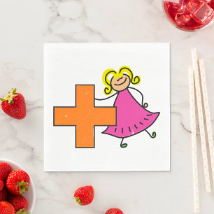 Serviette En Papier Touche mignonne fille avec signe plus