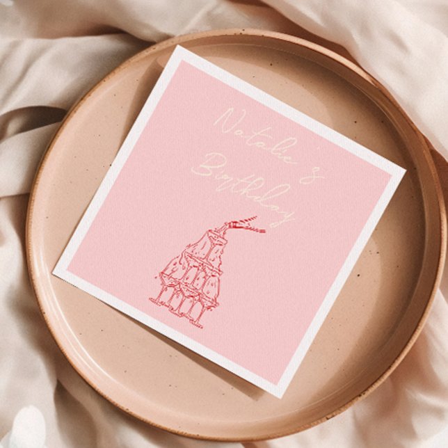 Serviette En Papier Tour Champagne Rosée Rétro Anniversaire (Créateur téléchargé)