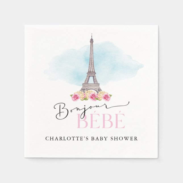 Serviette En Papier Tour Eiffel Bonjour Baby shower Papier (Devant)