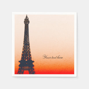 Serviette En Papier Tour Eiffel de Paris Coucher de Soleil Orange Chic