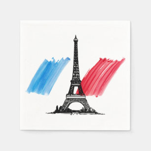 Serviette En Papier Tour Eiffel et dîner drapeau