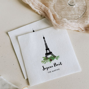 Serviette En Papier Tour Eiffel et Pin Moderne Joyeux Noel