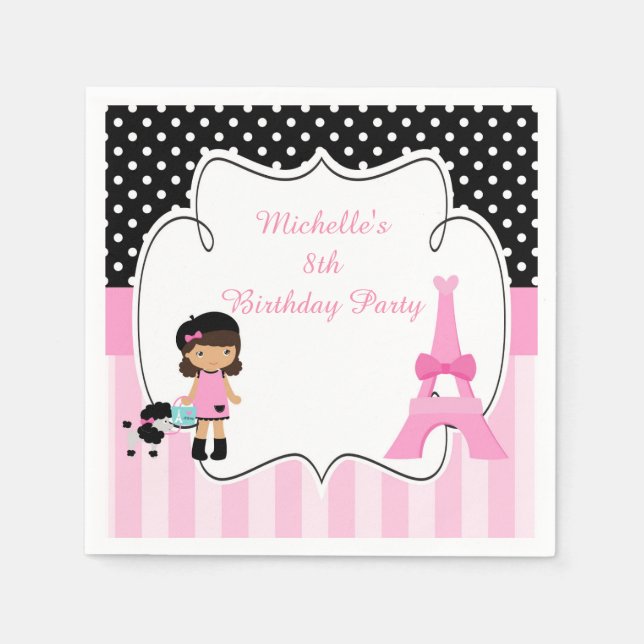 Serviette En Papier Tour Eiffel Fille Africaine Américaine (Devant)