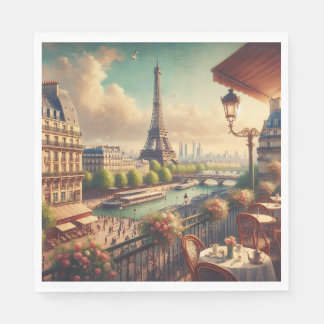 Serviette En Papier Tour Eiffel Paris Peinture Vintage à l'huile