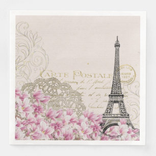 Serviette En Papier Tour Eiffel vintage Paris France Romance Rose