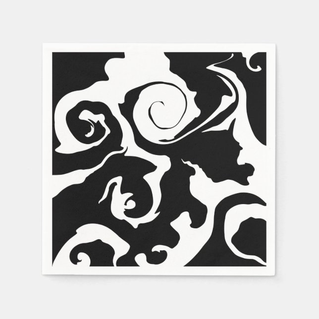 Serviette En Papier Tourbillon noir et Marbre blanc moderne (Devant)