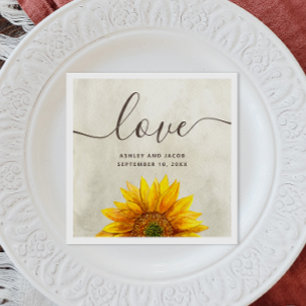 Serviette En Papier Tournesol aquarelle. Mariage de script floral rust