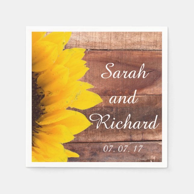 Serviette En Papier Tournesol Bois Rustique Papier Mariage (Devant)