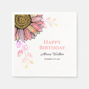 Serviette En Papier Tournesol coloré Floral Peach Leaf Anniversaire