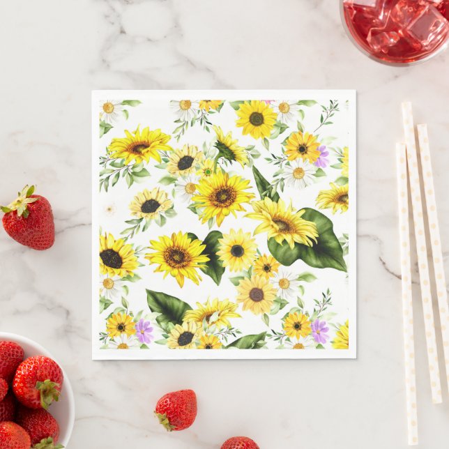 Serviette En Papier Tournesol d'aquarelle 7 (En situation)