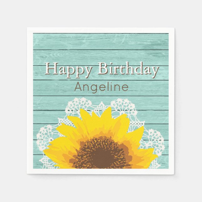 Serviette En Papier Tournesol, dentelle et bois personnalisés (Devant)