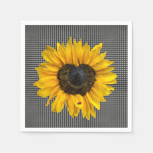 Serviette En Papier Tournesol du coeur et coccinelle sur En vichy