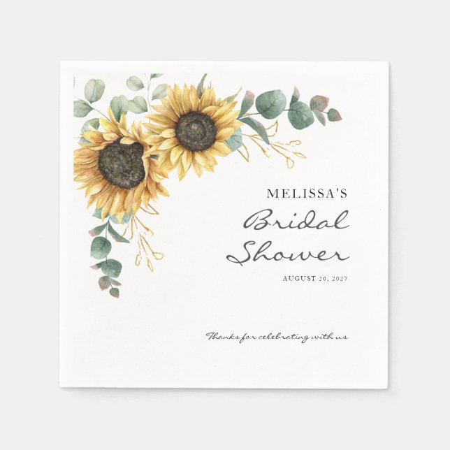 Serviette En Papier Tournesol Eucalyptus Fête des mariées florale Papi (Devant)
