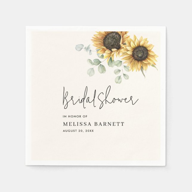 Serviette En Papier Tournesol Eucalyptus Fête des mariées florale Papi (Devant)