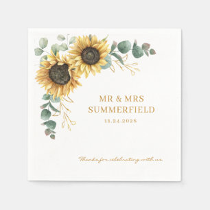 Serviette En Papier Tournesol Eucalyptus Floral Mariage