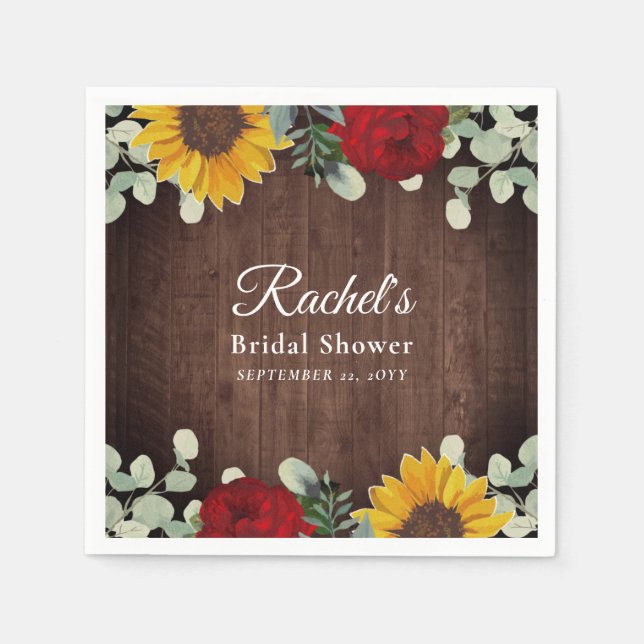 Serviette En Papier Tournesol Eucalyptus Roses rouges Fête des mariées (Devant)