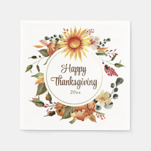 Serviette En Papier Tournesol floral d'automne rustique Thanksgiving S