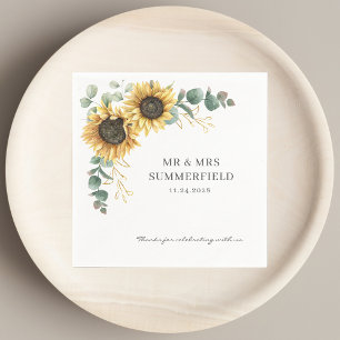 Serviette En Papier Tournesol Floral Eucalyptus Vert Mariage Papier