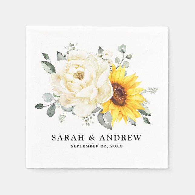 Serviette En Papier Tournesol ivoire pivoine Floral Eucalyptus Mariage (Devant)