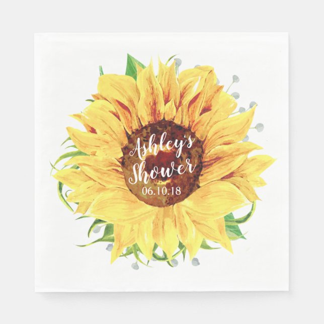 Serviette En Papier Tournesol jaune Fête des mariées personnalisée (Devant)