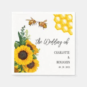 Serviette En Papier Tournesol jaune rustique et Mariage d'abeilles