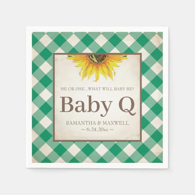 Serviette En Papier Tournesol Jaune rustique Révélation de genre Bébé  (Devant)