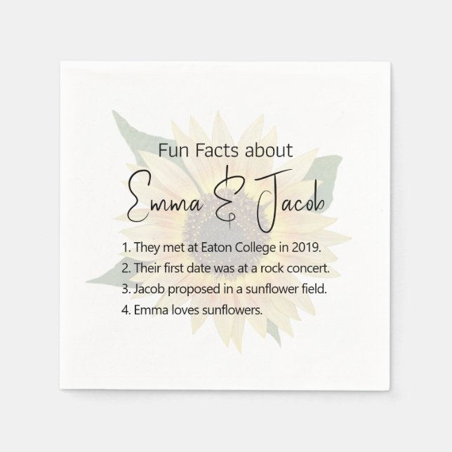 Serviette En Papier Tournesol mariage avec des faits amusants (Devant)