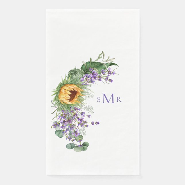 Serviette En Papier Tournesol Monogramme Lavande (Devant)