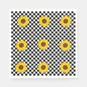 Serviette En Papier Tournesol noir et blanc À damiers Fleur Motif