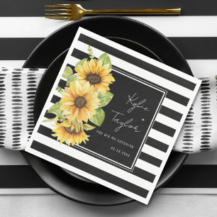 Serviette En Papier Tournesol noir et blanc Mariage en bande ou douche