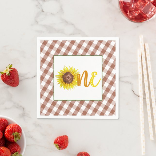 Serviette En Papier Tournesol premier anniversaire Napkin - ONE (En situation)
