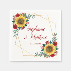 Serviette En Papier Tournesol rouge Floral Mariage géométrique