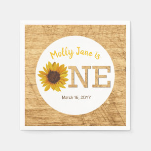 Serviette En Papier Tournesol rustique 1er anniversaire Boho aquarelle